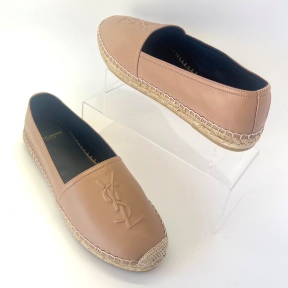 Saint Laurent Cassandre Leather Espadrilles Beige Women Flats Size IT40 US10 - Picture 1 of 11